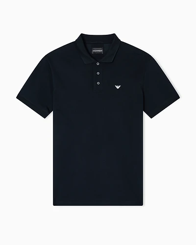 Emporio Armani - Mercerised piqué polo shirt with micro eagle, Man, Navy Blue, Size: