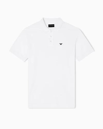 Emporio Armani - Mercerised piqué polo shirt with micro eagle, Man, White, Size: