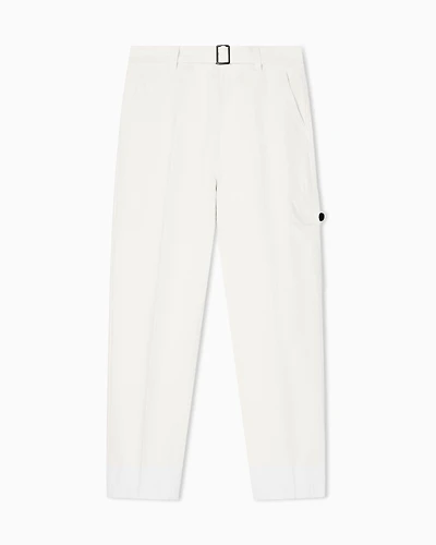 Emporio Armani - Denim-effect twill cargo trousers with belt, Man, White, Size: