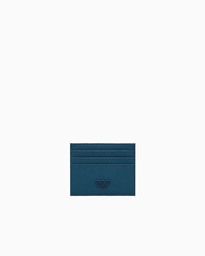 Emporio Armani - ASV regenerated Saffiano card holder, Man, Blue, Size: TU