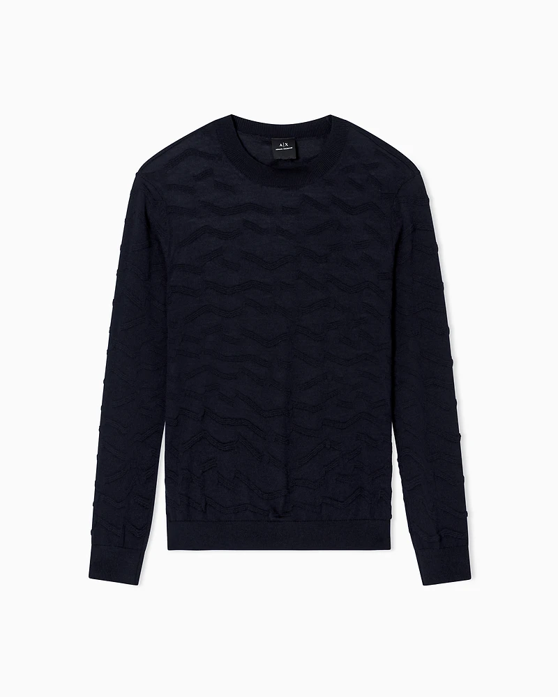 Armani Exchange - WAVY RIBBED SWEATER, Man, Blue, Size: