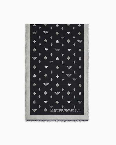 Emporio Armani - Double-sided wool-blend stole with jacquard pattern , Woman, Black, Size: TU