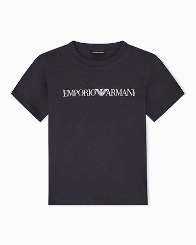 Emporio Armani - ASV organic-jersey T-shirt with logo print, Woman, Navy Blue, Size: