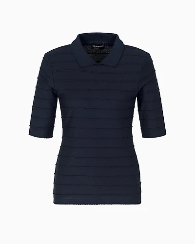 Emporio Armani - Jersey polo shirt with lace details, Woman, Navy Blue, Size: