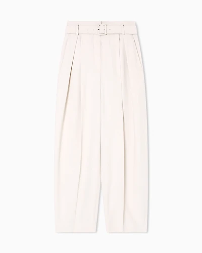 Emporio Armani - Envers satin trousers with pleats and belt, Woman, Beige, Size: