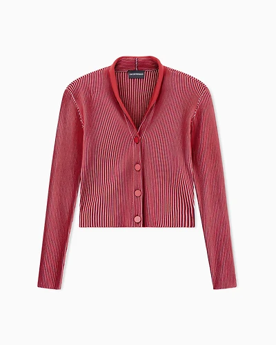Emporio Armani - Plated-effect KFB fabric cardigan, Woman, Red, Size: