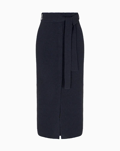 Emporio Armani - Wool long skirt with slit and belt, Woman, Blue, Size: