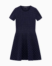 Emporio Armani - Polka-dot jacquard viscose plain-knit short dress, Woman, Blue, Size: