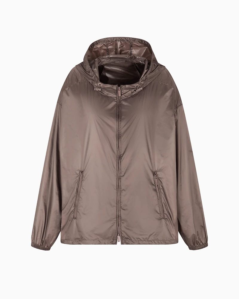 Emporio Armani - Water-repellent nylon hooded blouson, Woman, Brown, Size: