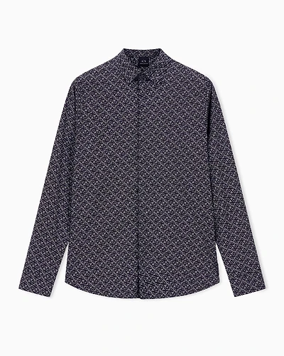 Armani Exchange - Slim fit micro-pattern shirt, Man, Black, Size: