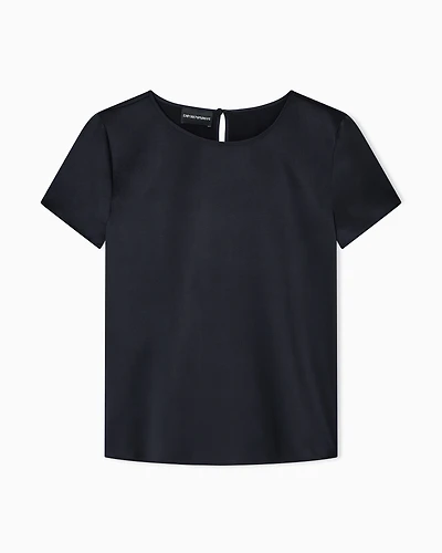 Emporio Armani - Short-sleeved silk satin blouse, Woman, Navy Blue, Size: