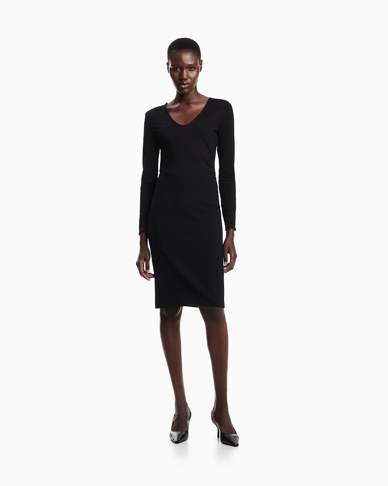 Emporio Armani - Stretch jersey V-neck jumper, Woman, Black, Size: