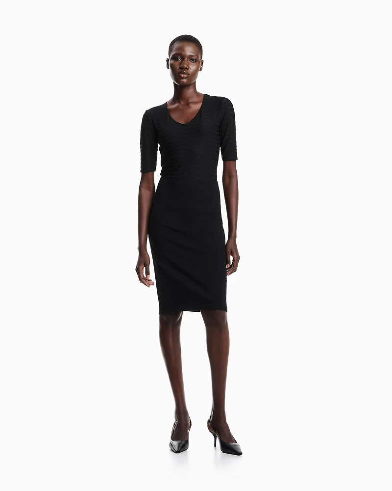 Emporio Armani - Two-way stretch jacquard motif nylon-jersey V-neck jumper, Woman, Black, Size:
