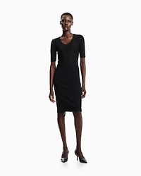 Emporio Armani - Two-way stretch jacquard motif nylon-jersey V-neck jumper, Woman, Black, Size: