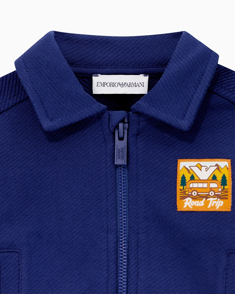 Emporio Armani - ASV Manga Bear Crew organic interlock jersey zip-up sweatshirt, Boy, Blue, Size:
