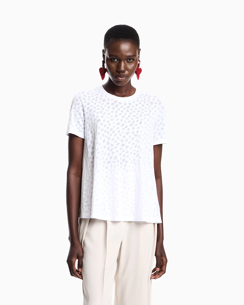 Emporio Armani - Jeu de Cartes devoré jersey T-shirt, Woman, White, Size: