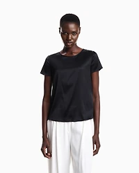 Emporio Armani - Short-sleeved silk satin blouse, Woman, Black, Size: