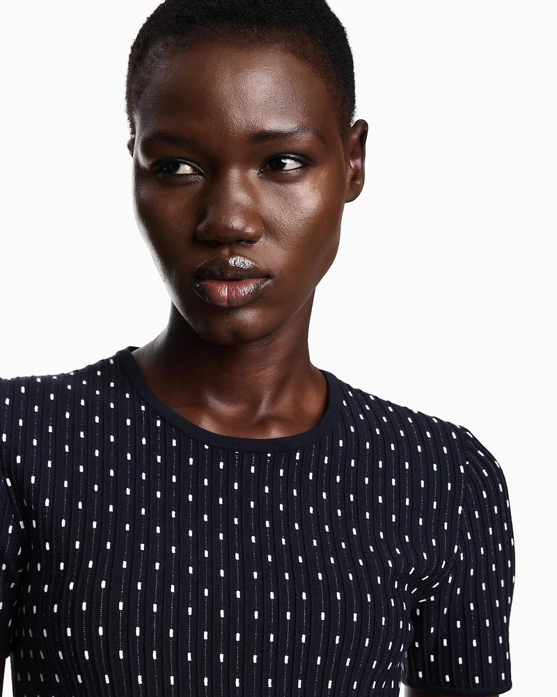 Emporio Armani - Polka-dot jacquard viscose plain-knit short dress, Woman, Blue, Size: