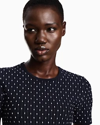 Emporio Armani - Polka-dot jacquard viscose plain-knit short dress, Woman, Blue, Size: