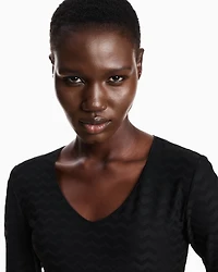 Emporio Armani - Two-way stretch jacquard motif nylon-jersey V-neck jumper, Woman, Black, Size: