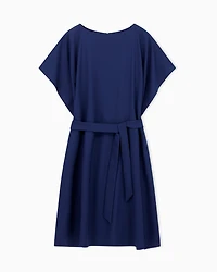 Emporio Armani - Satin crêpe sash dress , Woman, Blue, Size: