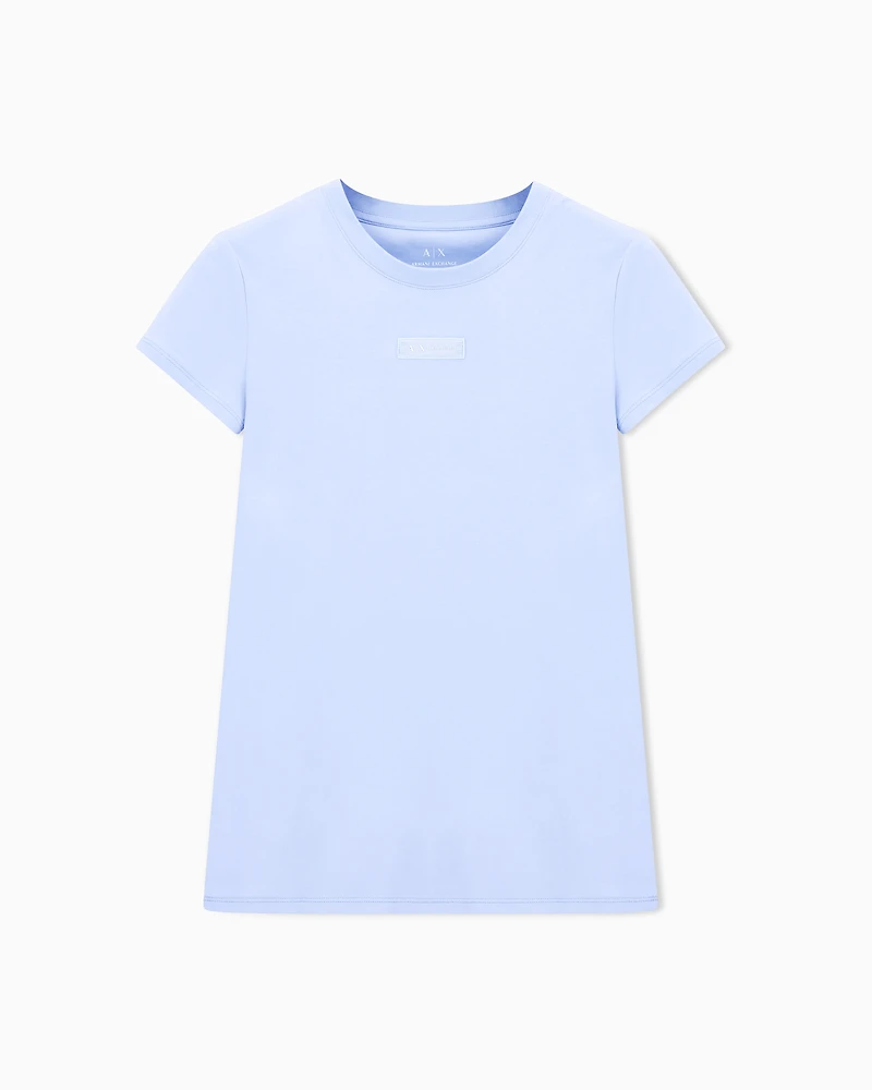Armani Exchange - Regular fit T-shirt with logo, Woman, Light Blue, Size: