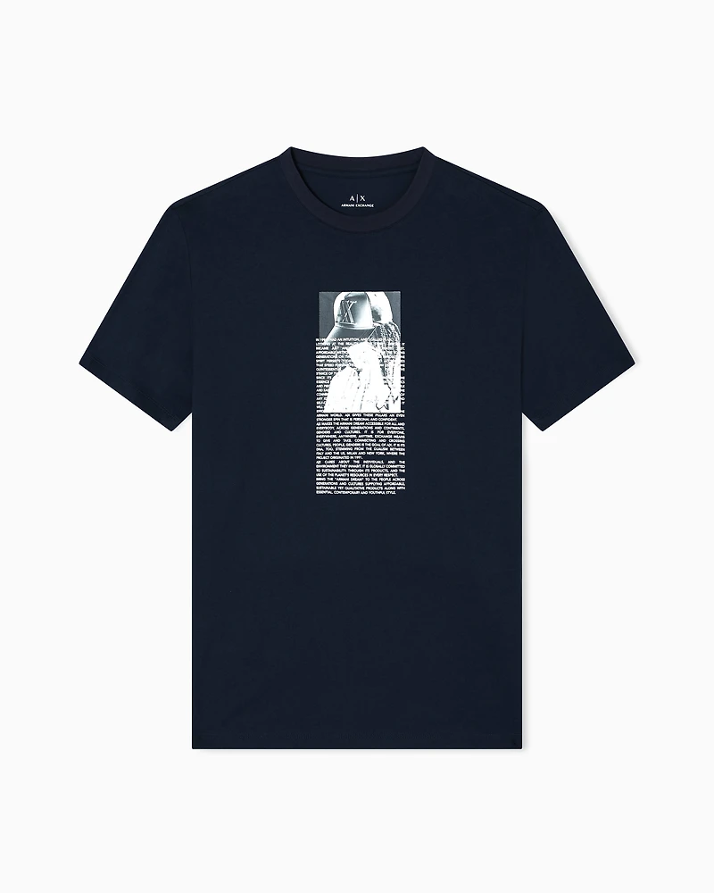 Armani Exchange - Regular fit T-shirt with photographic print, Man, Navy_blue, Size: