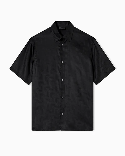 Emporio Armani - ASV short-sleeved shirt jacquard Lyocell, Man, Black, Size: