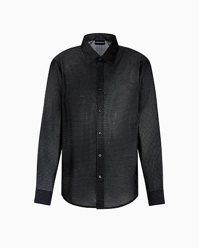 Emporio Armani - ASV Lyocell shirt with all-over micro-pattern print, Man, Black, Size: