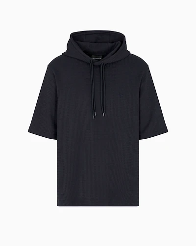 Emporio Armani - ASV Lyocell-blend jacquard jersey hooded sweatshirt, Man, Navy Blue, Size: