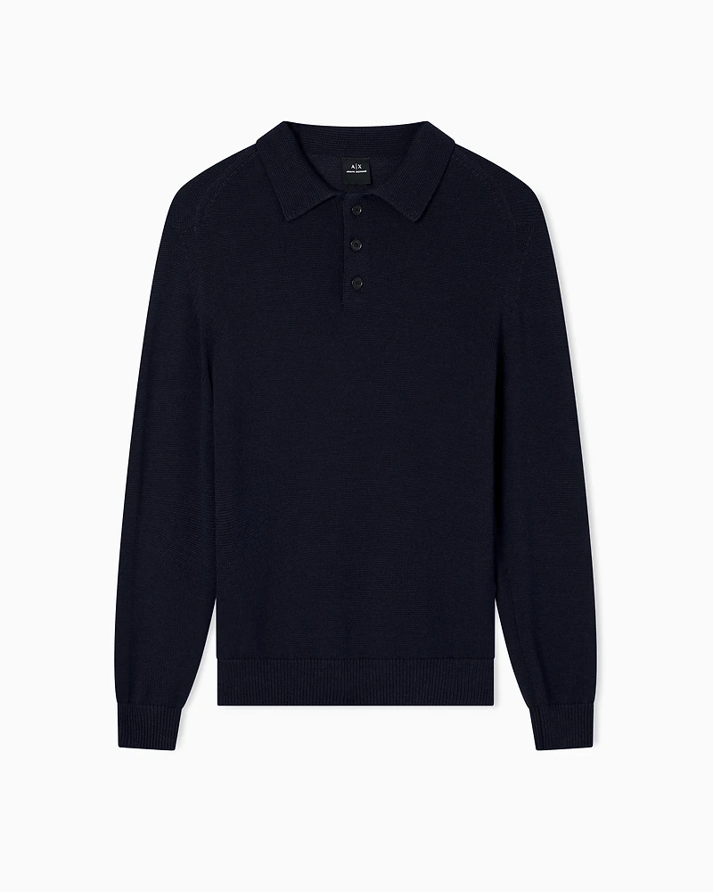 Armani Exchange - Wool and cotton knitted polo shirt, Man, Navy_blue, Size: