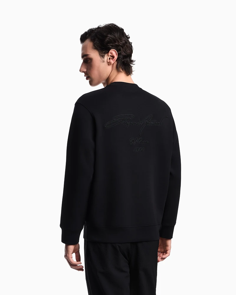 Emporio Armani - ASV double-jersey sweatshirt with oversized embroidery, Man, Black, Size: