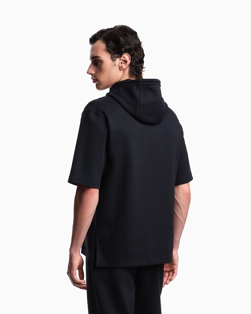 Emporio Armani - ASV Lyocell-blend jacquard jersey hooded sweatshirt, Man, Navy_blue, Size: