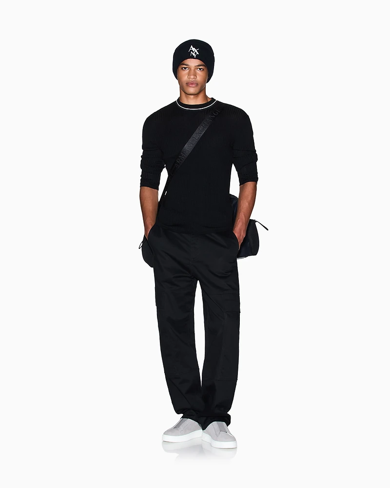 Armani Exchange - Crew neck sweater with contrasting profile, Man, Black, Size: