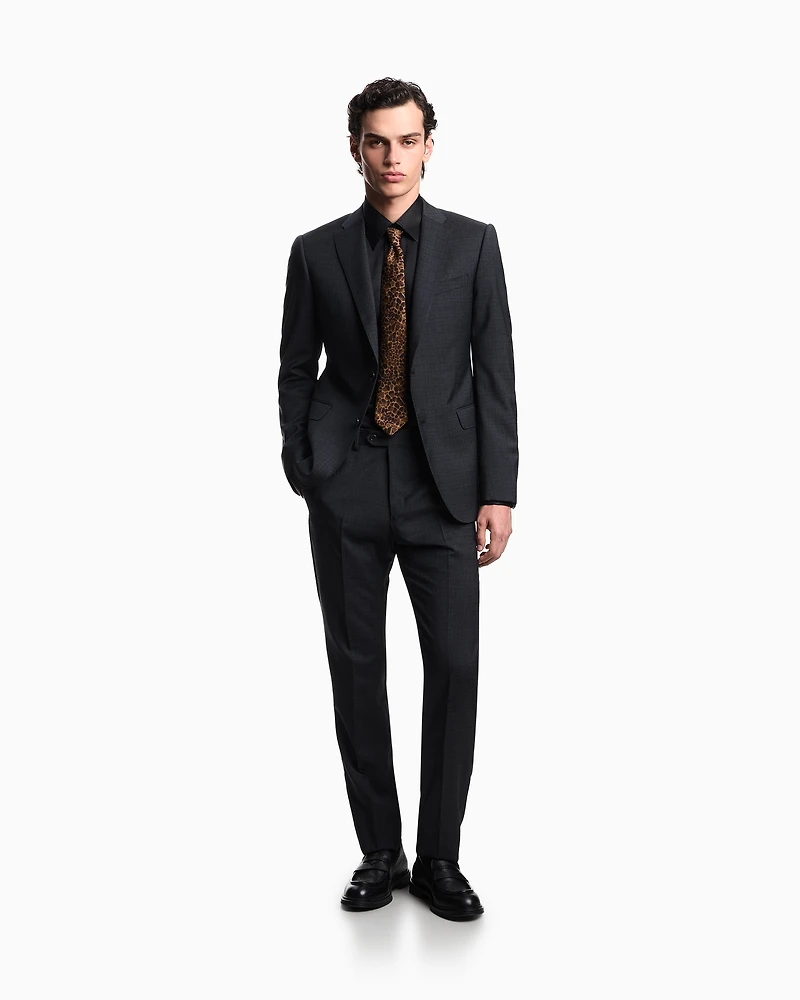 Emporio Armani - Single-breasted suit made of tropical light wool with a check motif, Man, Brown, Size: