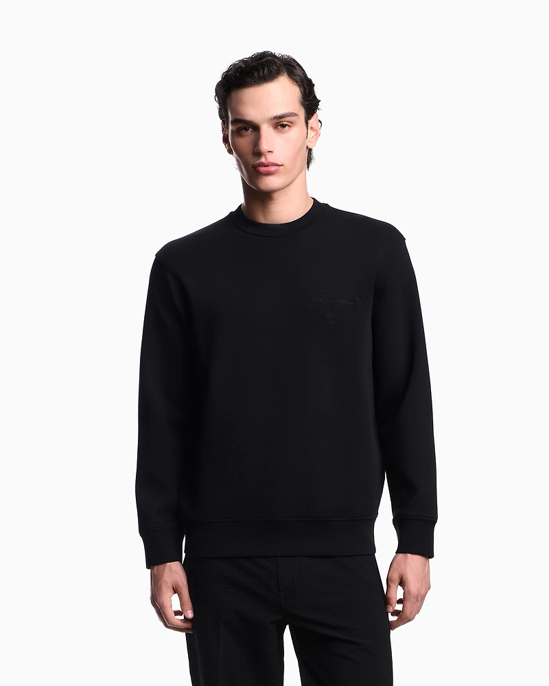 Emporio Armani - ASV double-jersey sweatshirt with oversized embroidery, Man, Black, Size: