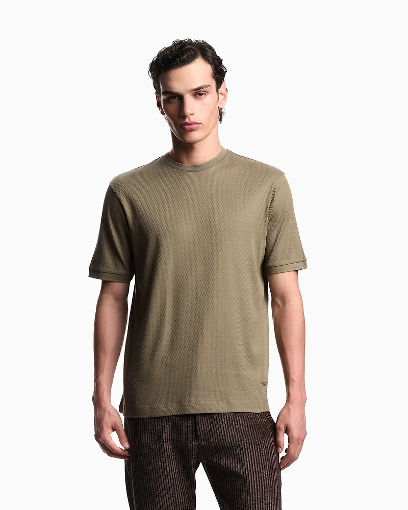 Emporio Armani - ASV jersey T-shirt with vertical jacquard motif, Man, Green, Size: