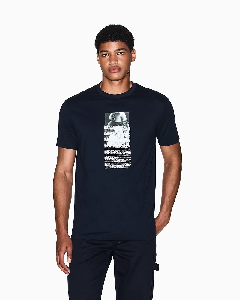 Armani Exchange - Regular fit T-shirt with photographic print, Man, Navy_blue, Size: