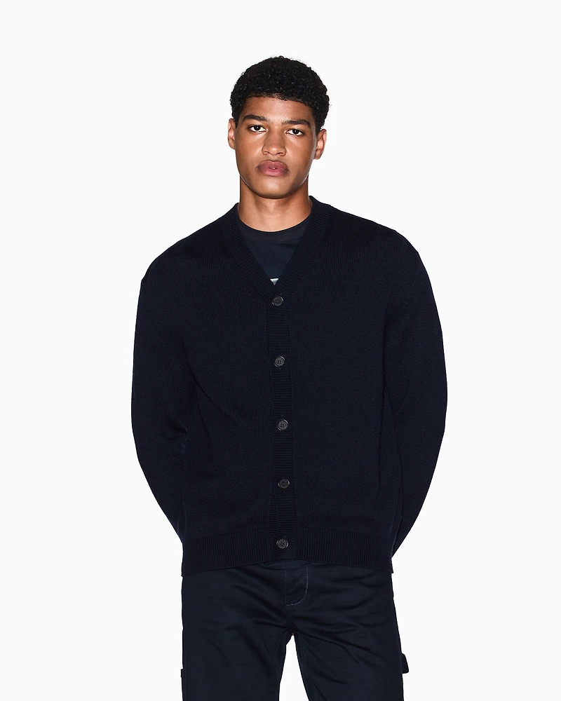 Armani Exchange - Wool and cotton cardigan, Man, Navy Blue, Size: