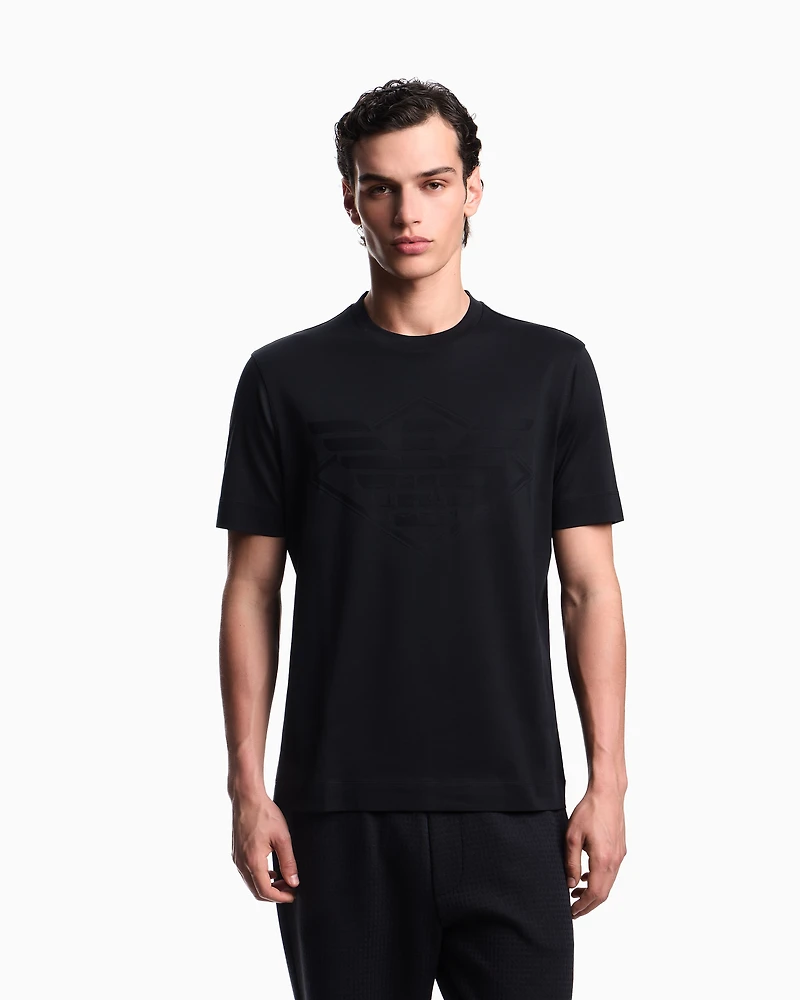 Emporio Armani - ASV jersey T-shirt with intarsia logo, Man, Navy Blue, Size: