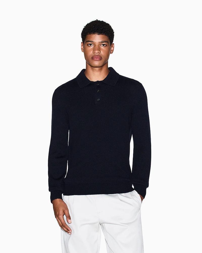 Armani Exchange - Wool and cotton knitted polo shirt, Man, Navy_blue, Size: