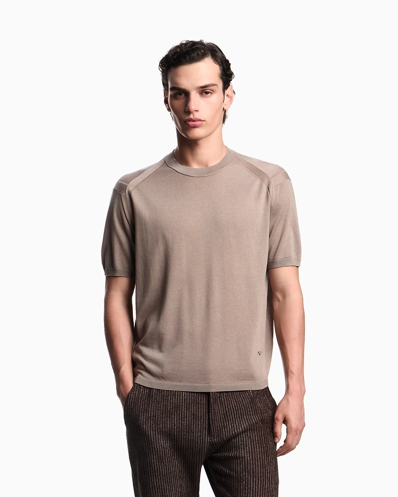 Emporio Armani - ASV plain-knit jumper a Lyocell and wool blend, Man, Beige, Size: