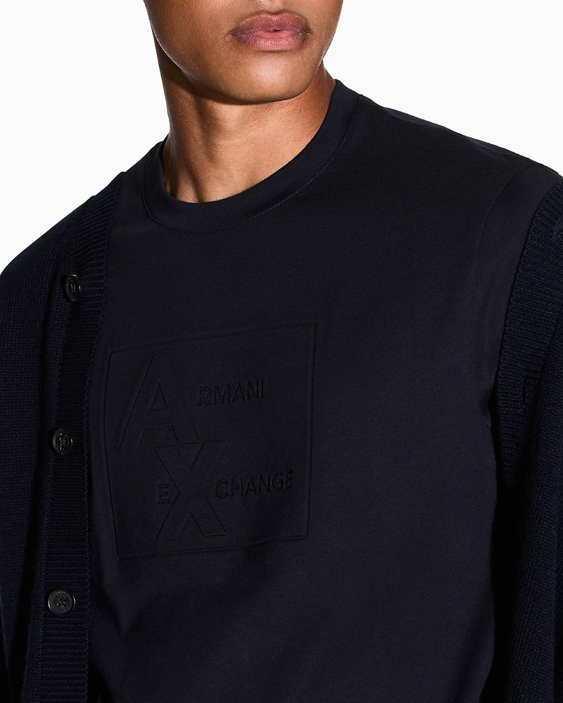 Armani Exchange - Regular fit T-shirt with embossed logo, Man, Navy_blue, Size: