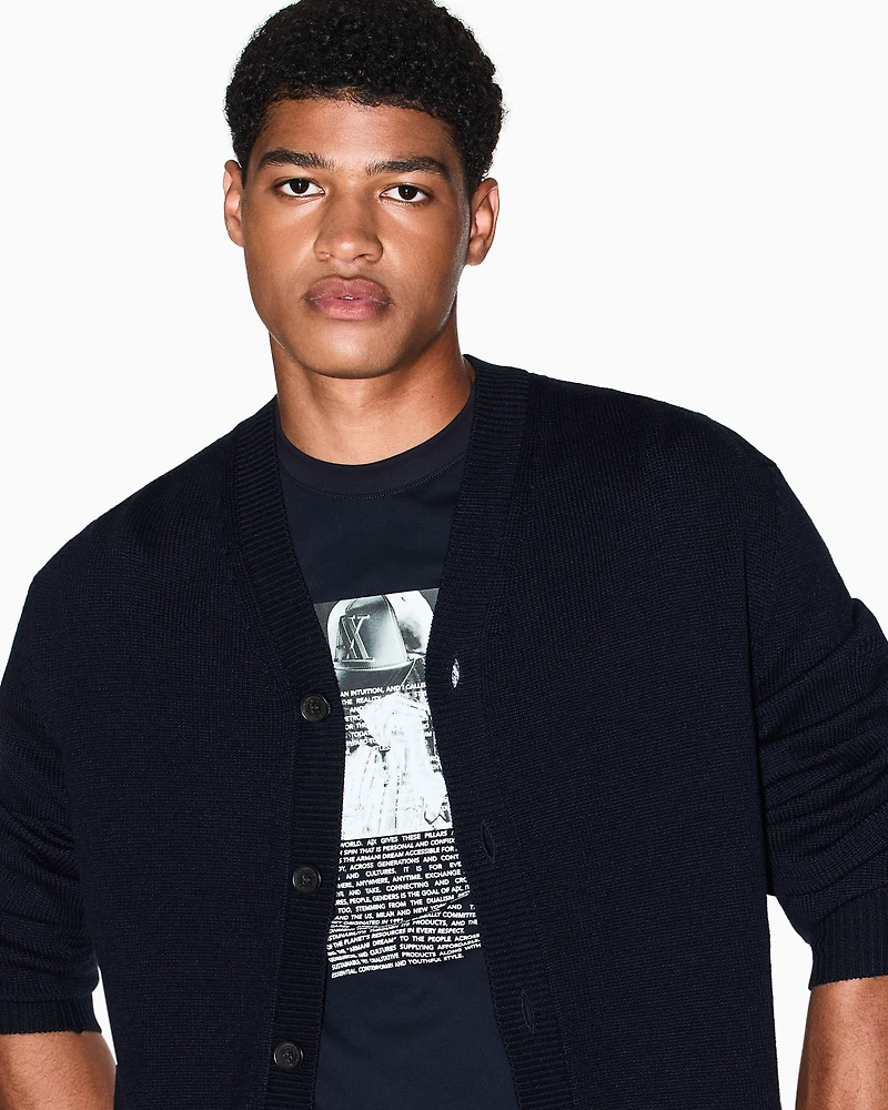 Armani Exchange - Wool and cotton cardigan, Man, Navy Blue, Size: