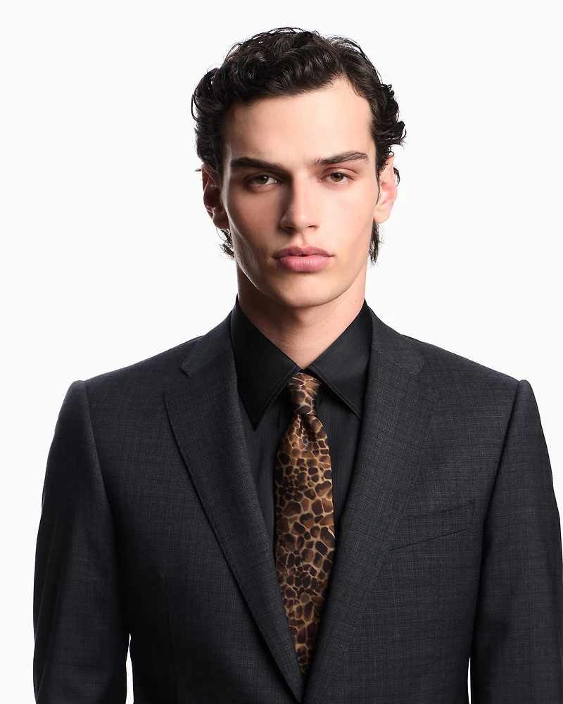 Emporio Armani - Single-breasted suit made of tropical light wool with a check motif, Man, Brown, Size: