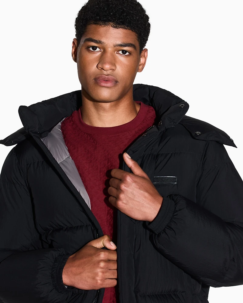 Quilted down jacket with hood