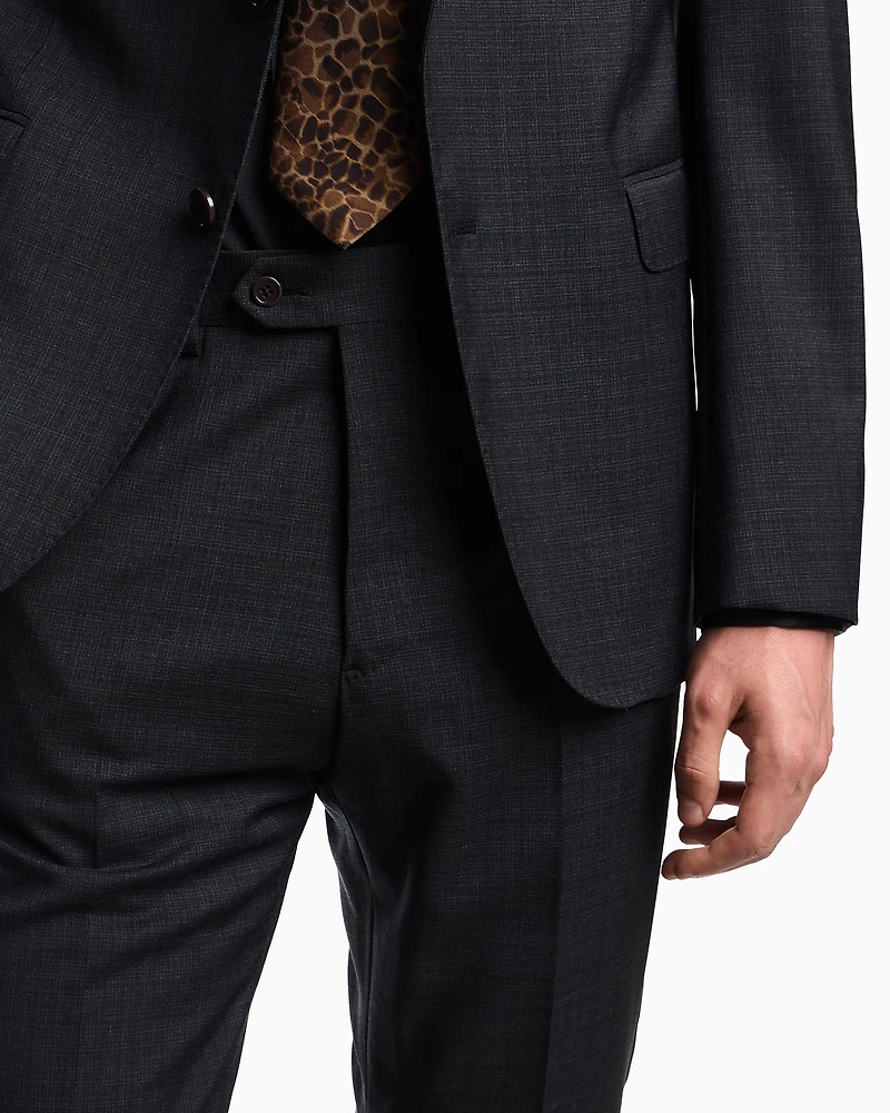 Emporio Armani - Single-breasted suit made of tropical light wool with a check motif, Man, Brown, Size: