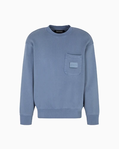 Emporio Armani - ASV French terry jersey sweatshirt with pocket and logo patch, Man, Light Blue, Size: