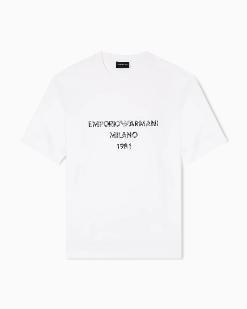 Emporio Armani - ASV Lyocell T-shirt with vintage-effect logo print, Man, White, Size: