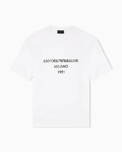 Emporio Armani - ASV Lyocell T-shirt with vintage-effect logo print, Man, White, Size: